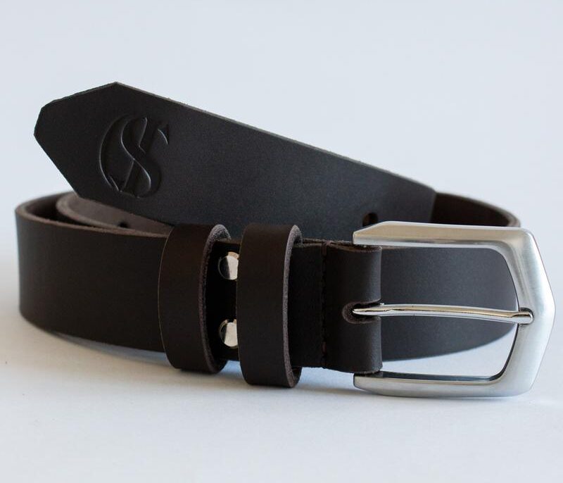 Brown Leather Belt with silver buckle from SD Leather