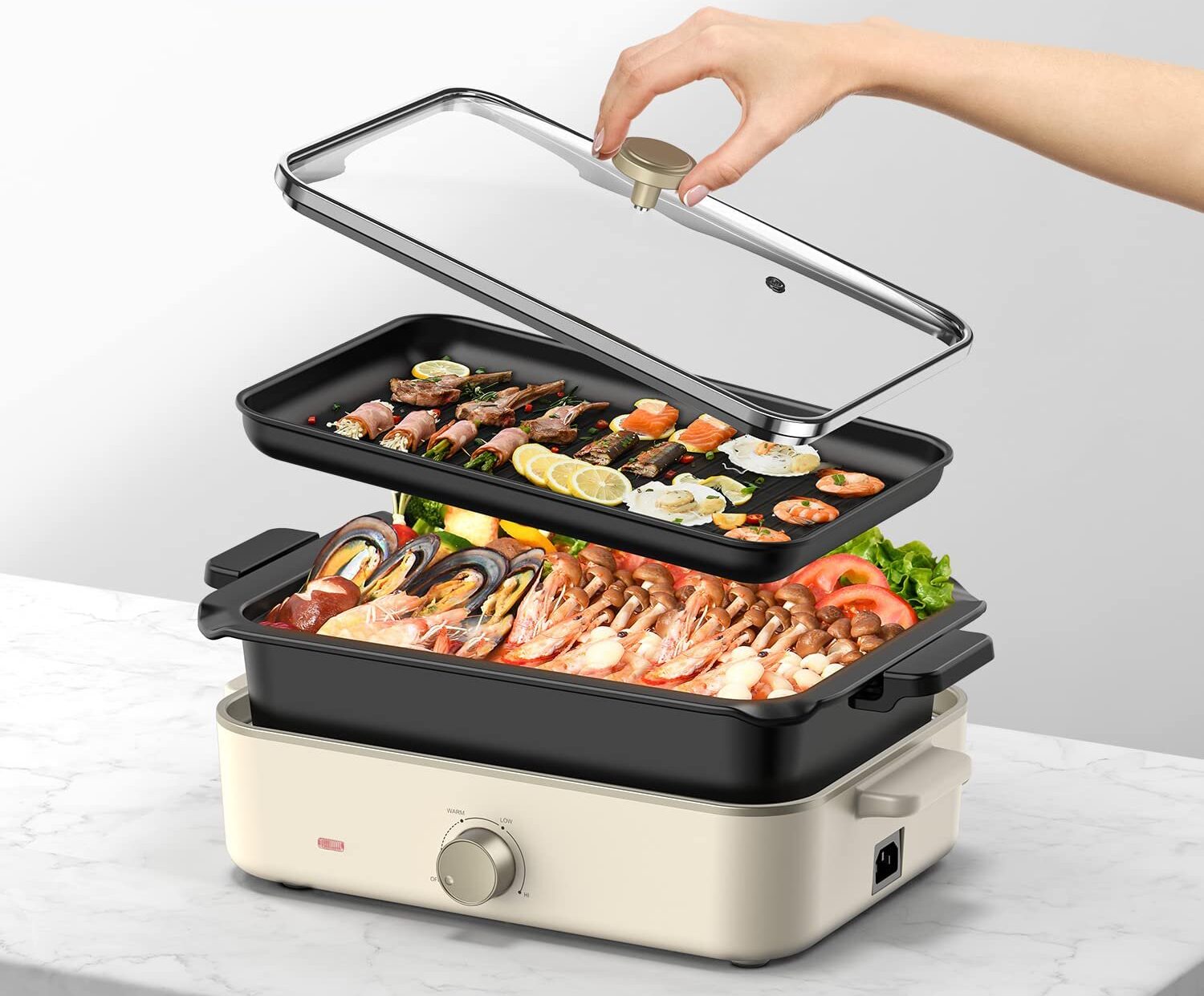 CalmDo Electric Foldaway Skillet Grill Combo