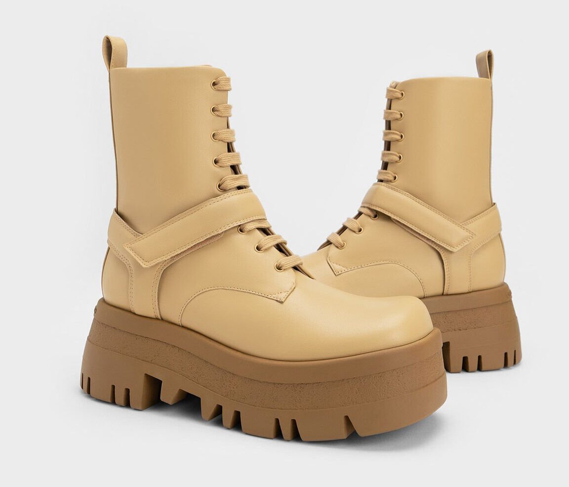 CHARLES & KEITH Rainier Belted Lace-Up Ankle Boots