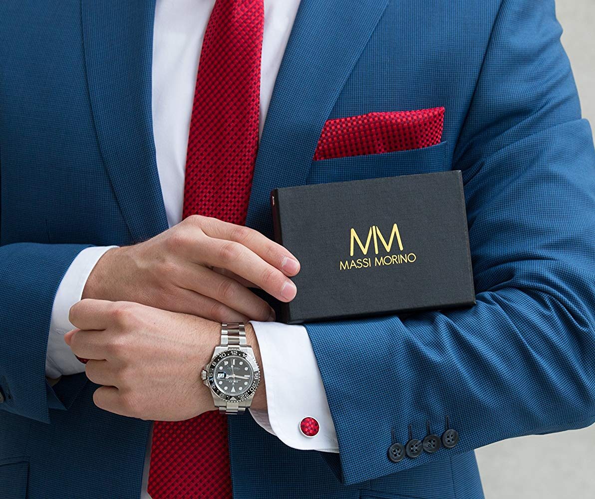 Massi Morino Tie with Handkerchief - Premium Set Including Cufflinks & Tie Pin