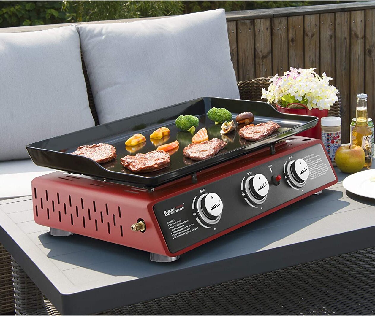 Royal Gourmet PD1301R Portable 24-Inch 3-Burner Table Top Gas Grill Griddle with Cover