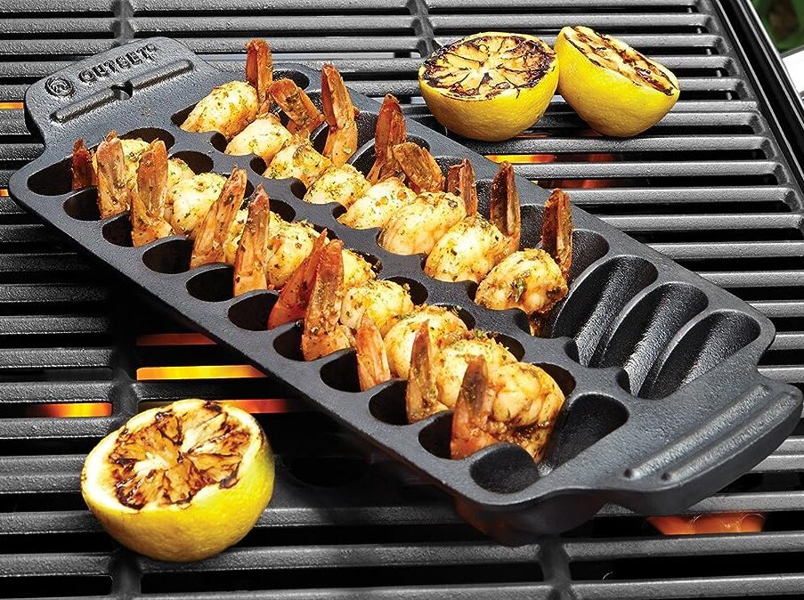 Outset 76375 Shrimp Cast Iron Grill and Serving Pan