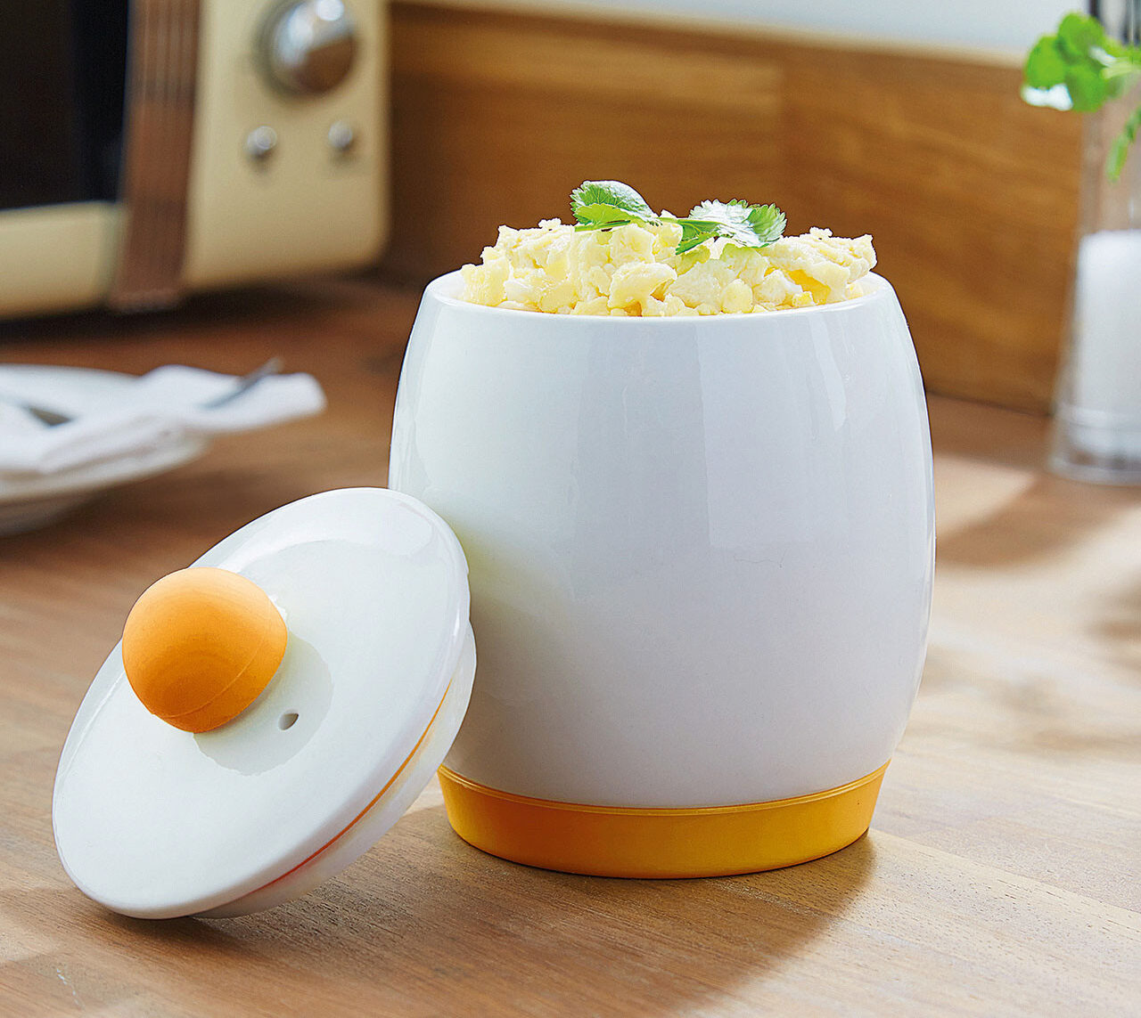 You know, I'm not a professional reviewer or anything, but I just had to share my thoughts on this thing. So, my little one loves eggs, especially in the morning, but I'm not always in the mood to stand over the stove making them. Enter the Egg-Tastic! It's like magic for making eggs. First of all, it's super easy to use. You just crack an egg into it, add a bit of seasoning if you like, and pop it in the microwave. No need for oil or butter, which is great for keeping things healthier. My kid can even do it themselves with a bit of supervision. Now, here's the best part – the eggs come out fluffy and flavorful. I don't know how it does it, but they taste just as good as if you cooked them on the stove, maybe even better! And they cook really fast, which is a lifesaver on busy mornings. Cleaning up was very easy too. The ceramic material wipes clean with no fuss, so I'm not spending forever scrubbing pans. Honestly, I wasn't expecting much from a microwave egg cooker, but the Egg-Tastic has exceeded my expectations. It's become a morning essential in our house, and my kid absolutely loves using it. So, if you're looking for a quick, easy, and tasty way to make eggs, I'd definitely recommend giving the Egg-Tastic a try. It's a game-changer for breakfast!