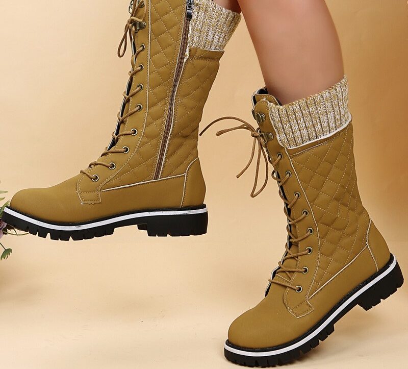 Quilted Lace-up Side Zipper Martin Boots