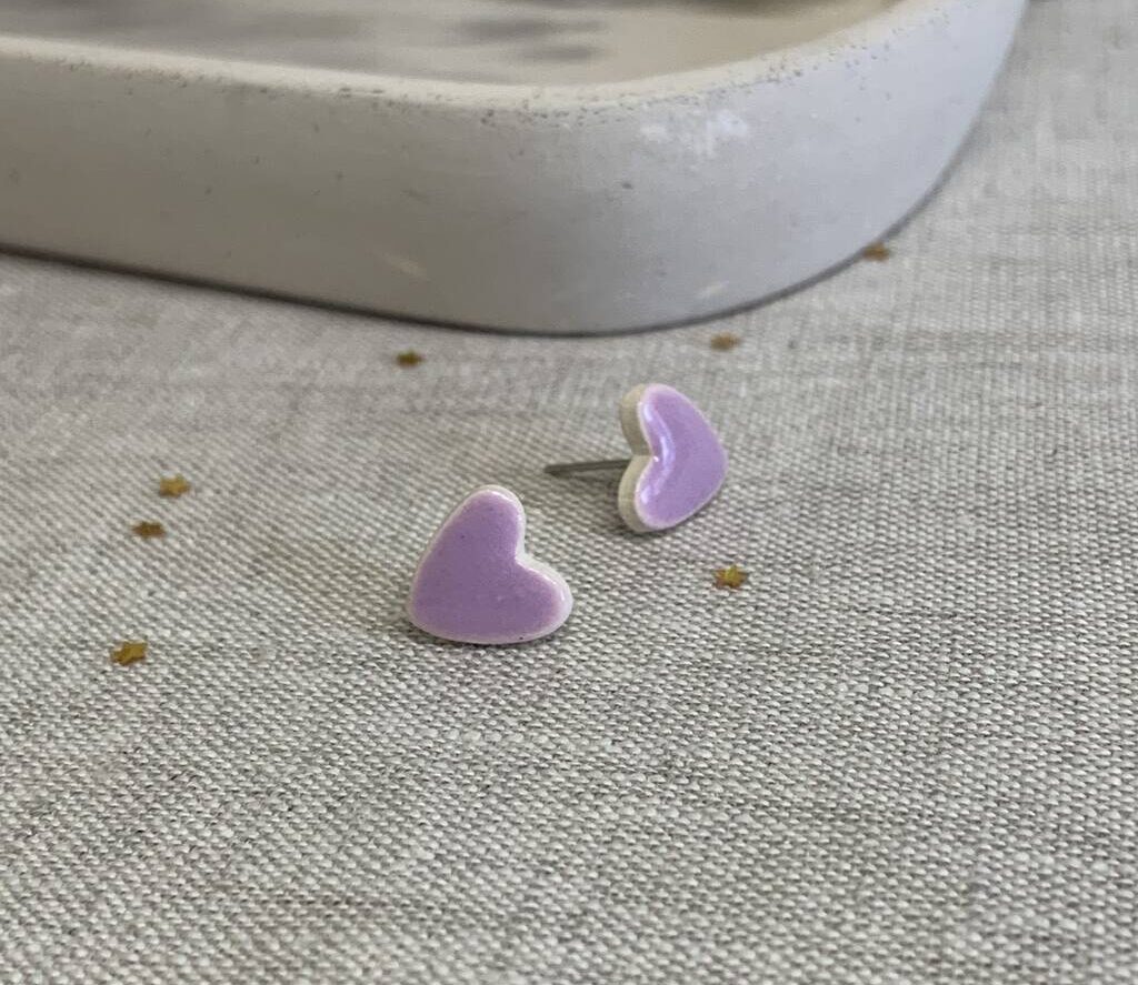 Lilac Heart Stud Clay Earrings