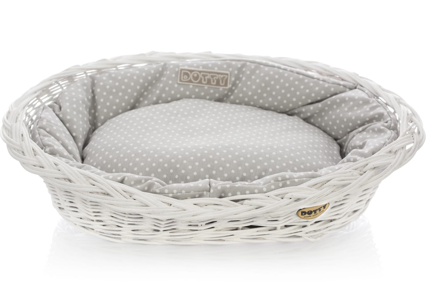 Pet Bed Gray Basket with White Polka Dots