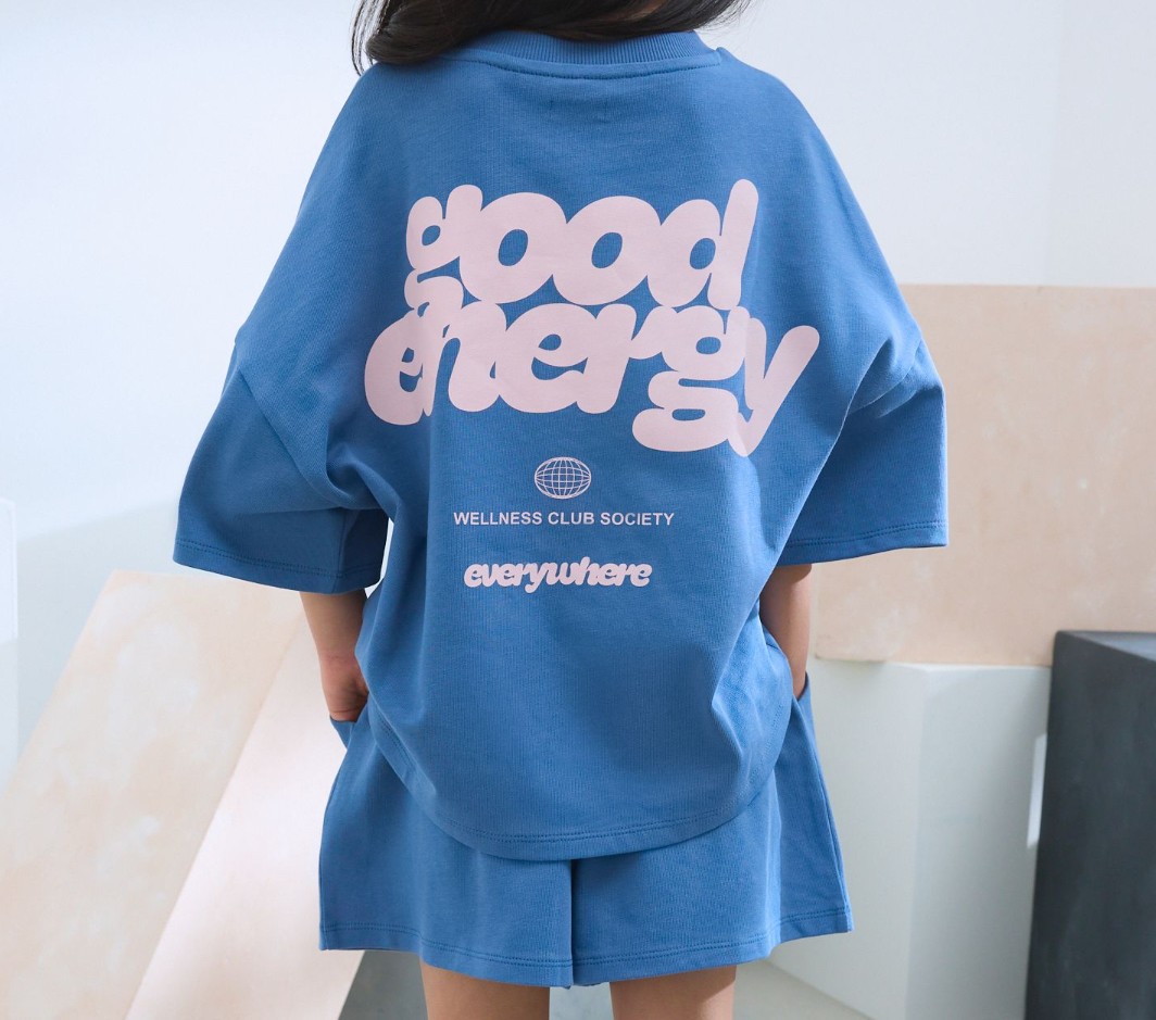 Blue Slogan 100% Cotton T-Shirt And Short Set